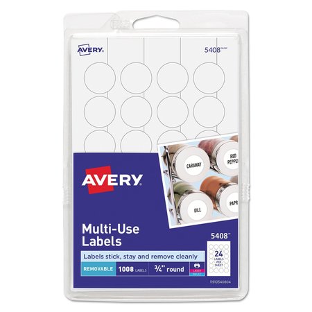 AVERY DENNISON Label, 0.75", Round, White, PK1008 05408